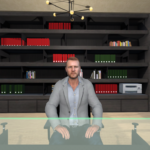 VR Bild eines Mannes, der am Tisch sitzt